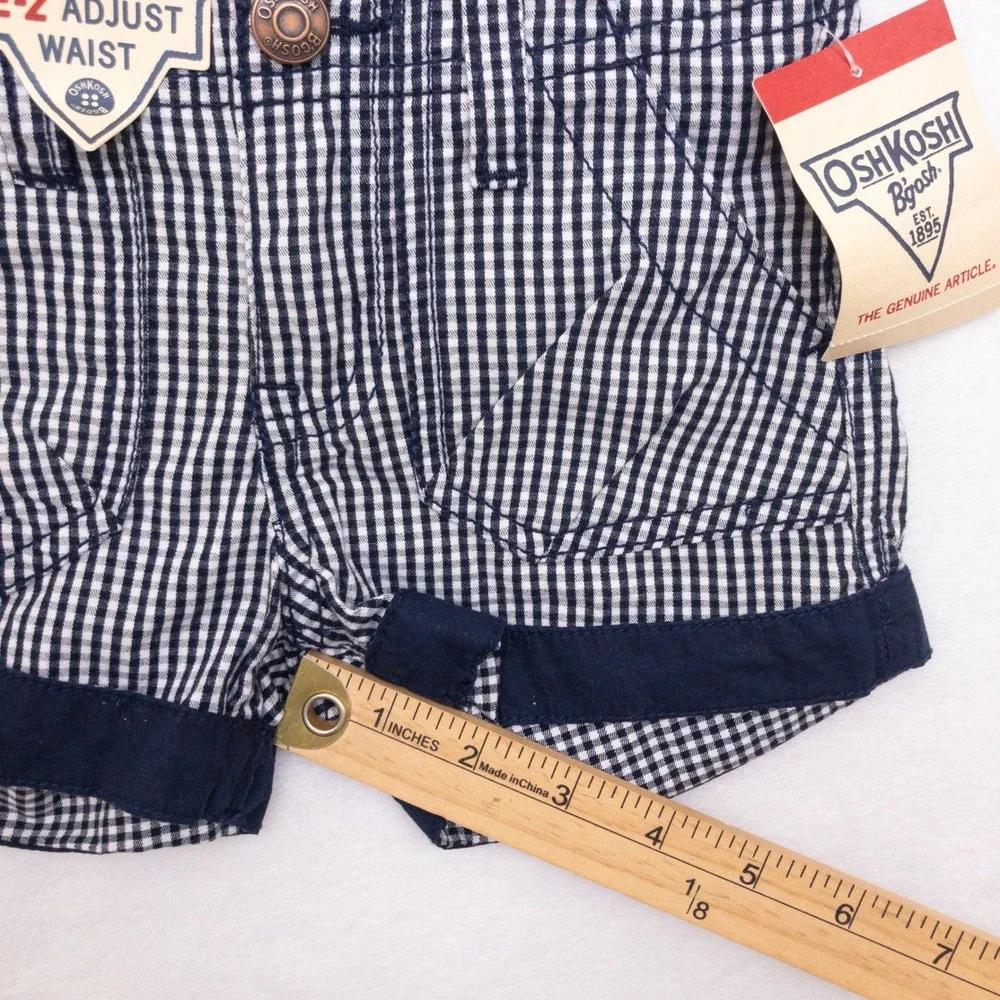 OshKosh B'gosh Shorts Girls Size 5 Blue Plaid EZ Adjust Waist New